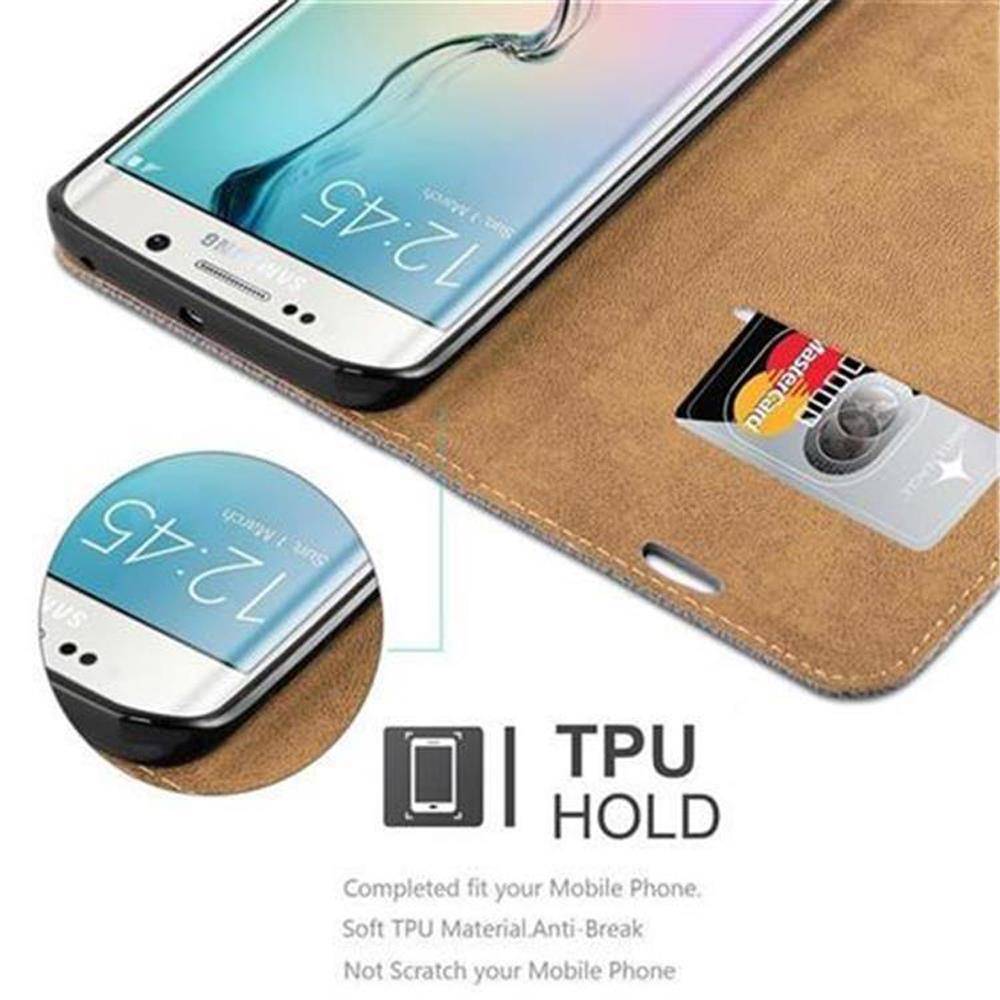 Cadorabo Hülle für Samsung Galaxy S6 EDGE Schutzhülle in Grau Cover Handyhülle Tasche Case Etui Standfunktion