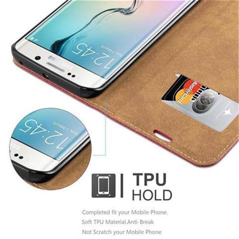 Cadorabo Hülle für Samsung Galaxy S6 EDGE Schutzhülle in Rot Cover Handyhülle Tasche Case Etui Standfunktion
