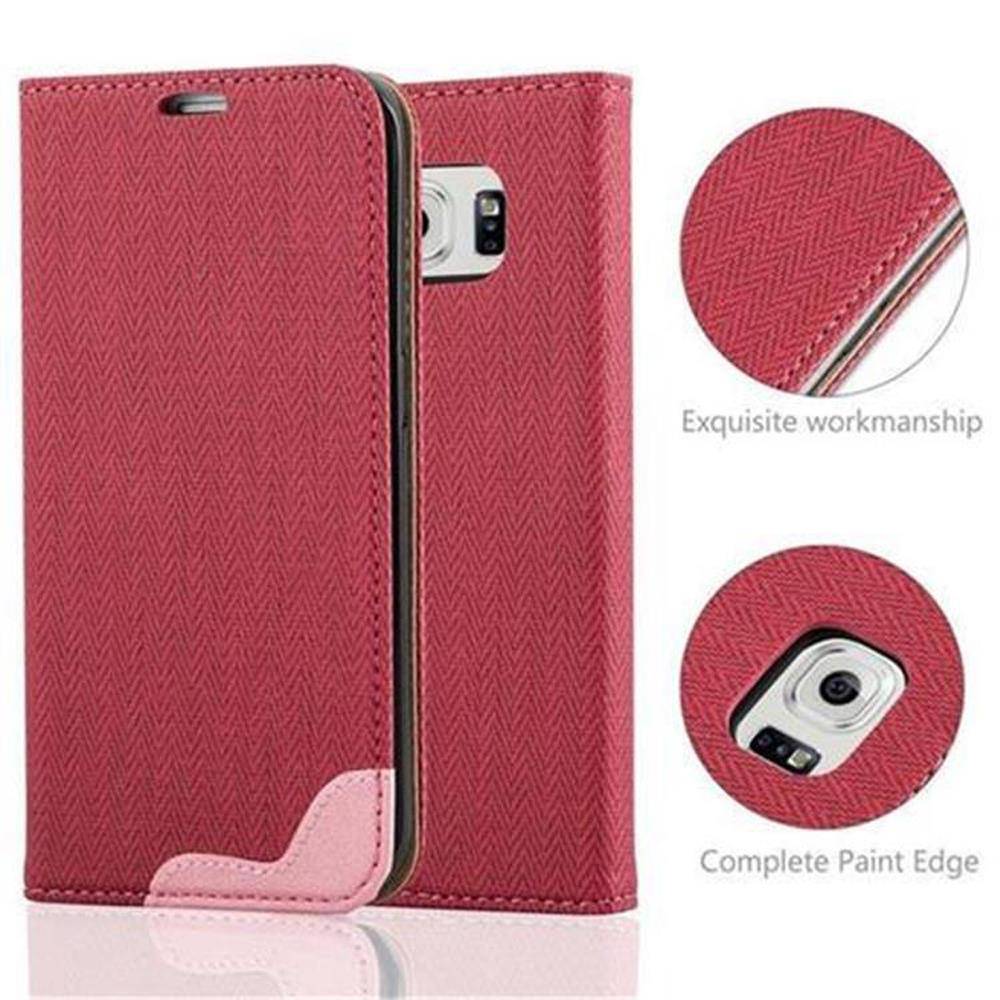 Cadorabo Hülle für Samsung Galaxy S6 EDGE Schutzhülle in Rot Cover Handyhülle Tasche Case Etui Standfunktion