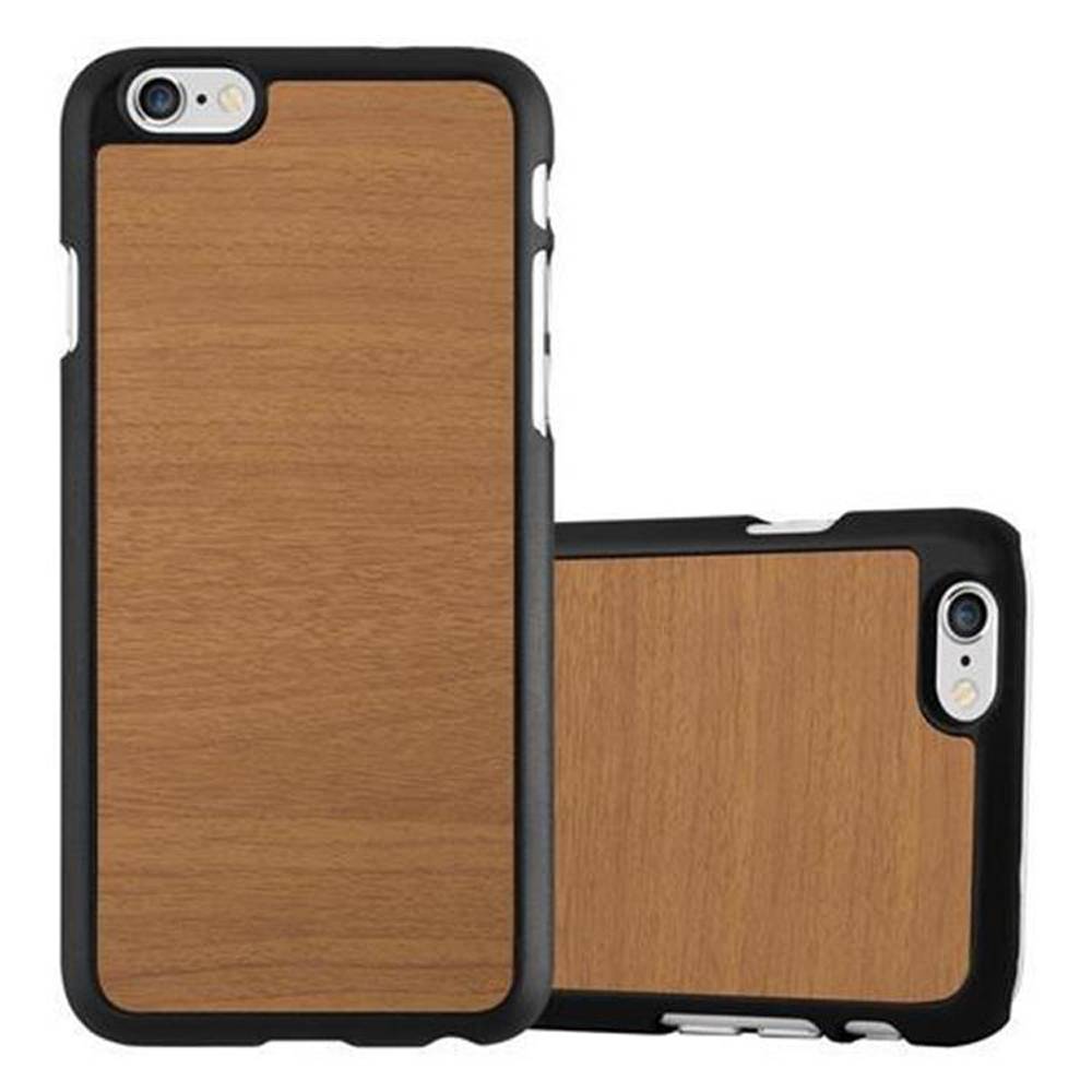Cadorabo Hülle für Apple iPhone 6 / 6S Schutz Hülle in Braun Hard Case Etui Holz Optik Handyhülle