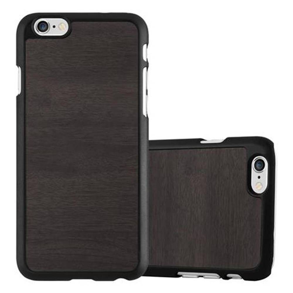 Cadorabo Hülle für Apple iPhone 6 / 6S Schutz Hülle in Schwarz Hard Case Etui Holz Optik Handyhülle