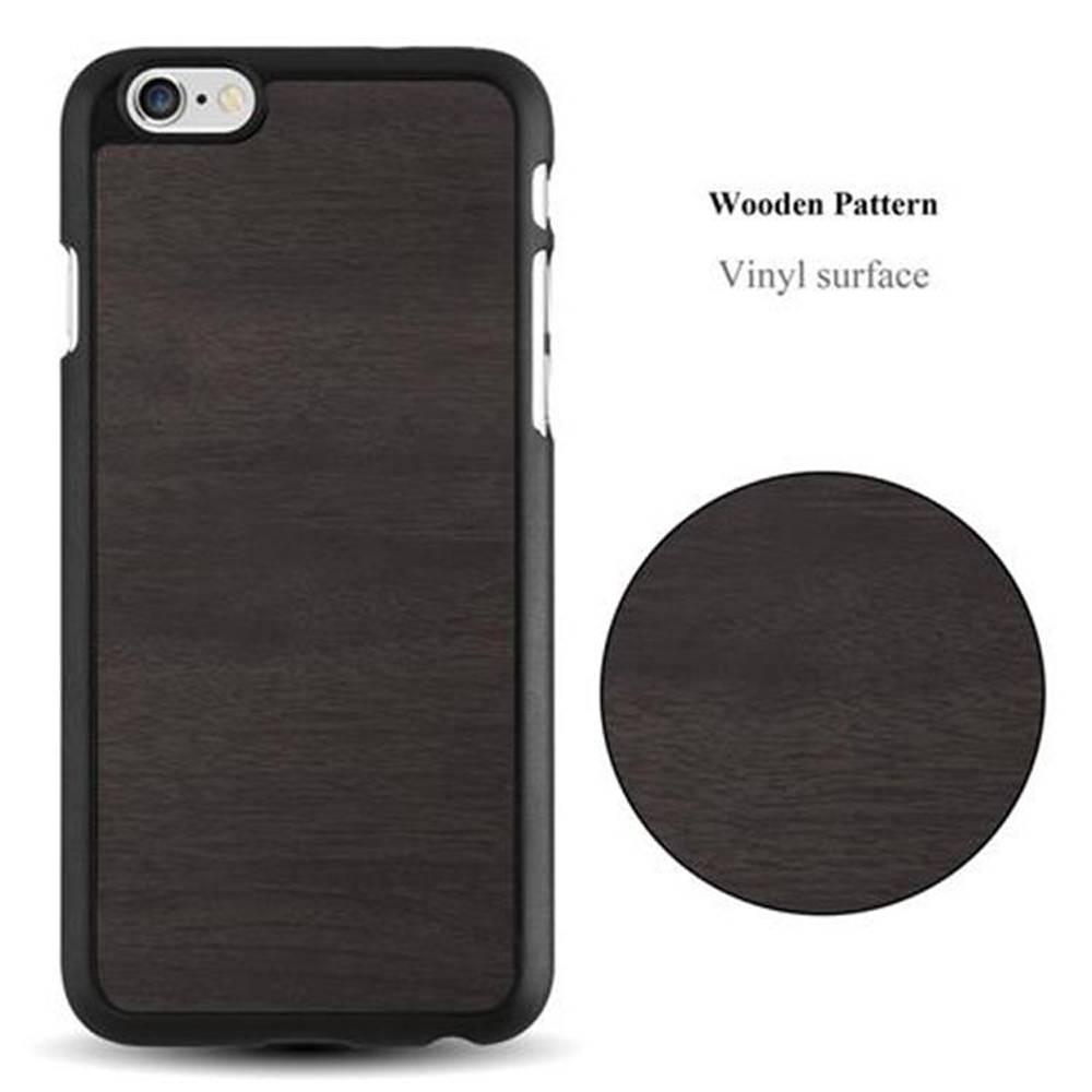 Cadorabo Hülle für Apple iPhone 6 / 6S Schutz Hülle in Schwarz Hard Case Etui Holz Optik Handyhülle