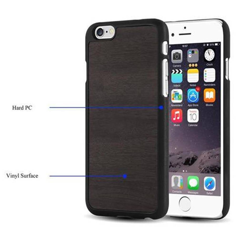 Cadorabo Hülle für Apple iPhone 6 / 6S Schutz Hülle in Schwarz Hard Case Etui Holz Optik Handyhülle