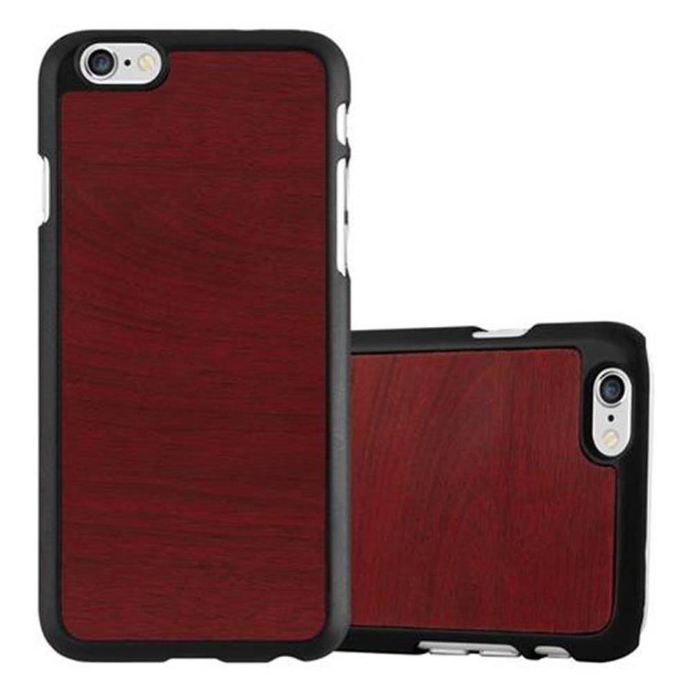 Cadorabo Hülle für Apple iPhone 6 / 6S Schutz Hülle in Rot Hard Case Etui Holz Optik Handyhülle
