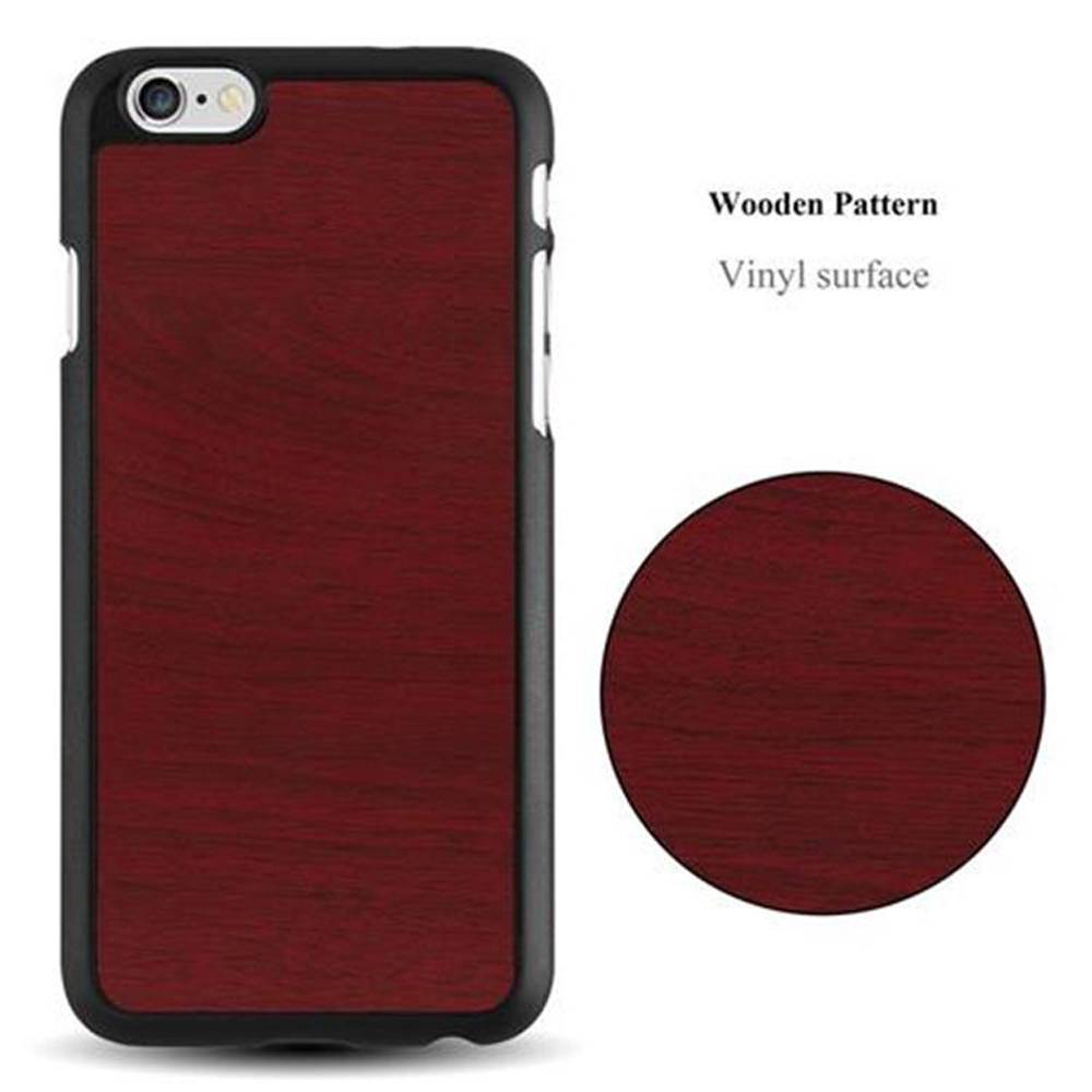 Cadorabo Hülle für Apple iPhone 6 / 6S Schutz Hülle in Rot Hard Case Etui Holz Optik Handyhülle