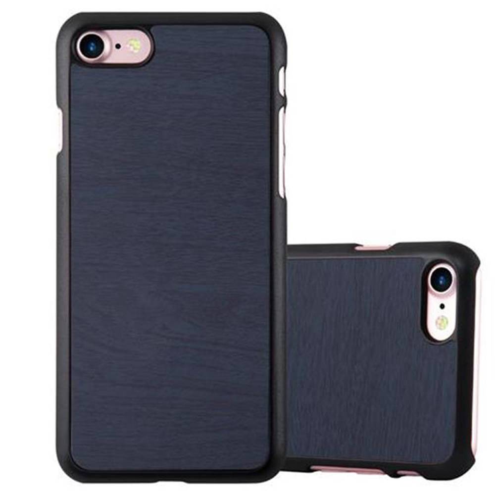 Cadorabo Hülle für Apple iPhone 7 / 7S / 8 / SE 2020 Schutz Hülle in Blau Hard Case Etui Holz Optik Handyhülle