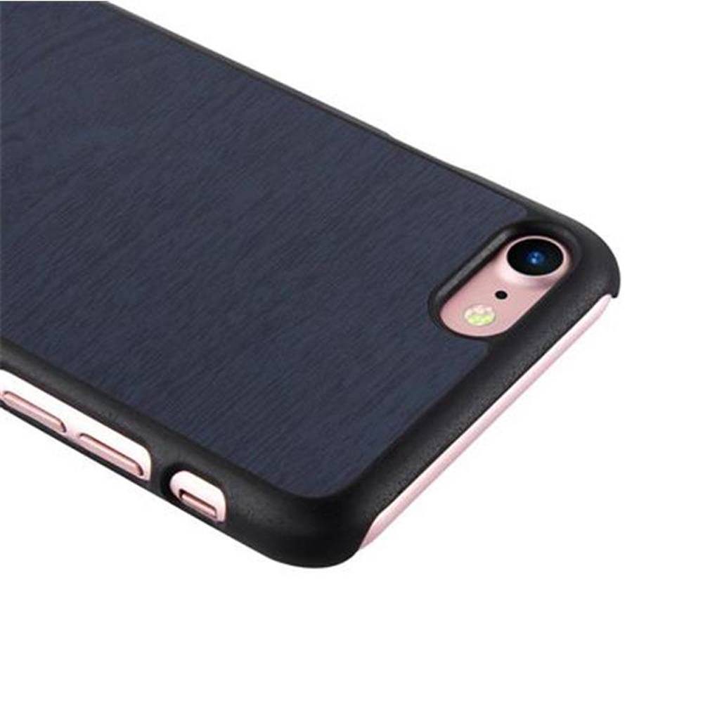 Cadorabo Hülle für Apple iPhone 7 / 7S / 8 / SE 2020 Schutz Hülle in Blau Hard Case Etui Holz Optik Handyhülle