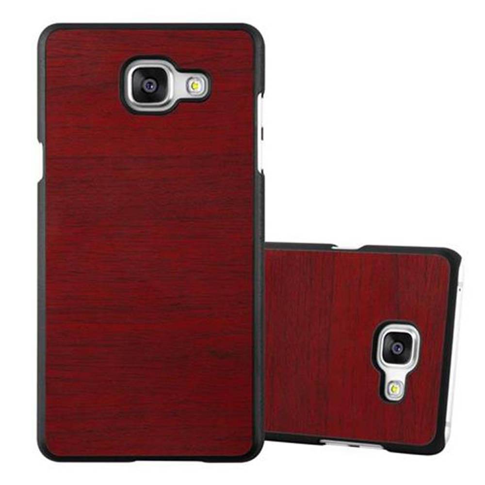 Cadorabo Hülle für Samsung Galaxy A3 2016 Schutz Hülle in Rot Hard Case Etui Holz Optik Handyhülle