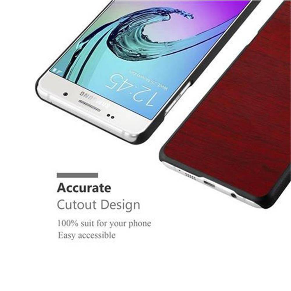 Cadorabo Hülle für Samsung Galaxy A3 2016 Schutz Hülle in Rot Hard Case Etui Holz Optik Handyhülle
