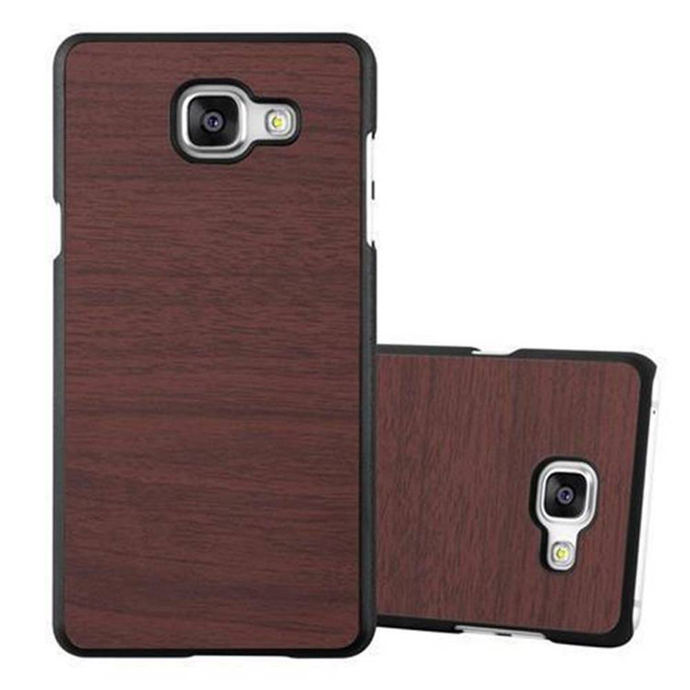 Cadorabo Hülle für Samsung Galaxy A3 2016 Schutz Hülle in Braun Hard Case Etui Holz Optik Handyhülle