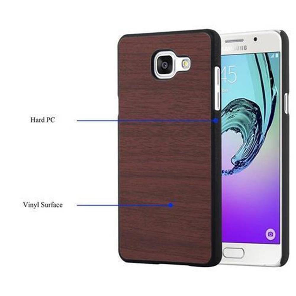 Cadorabo Hülle für Samsung Galaxy A3 2016 Schutz Hülle in Braun Hard Case Etui Holz Optik Handyhülle