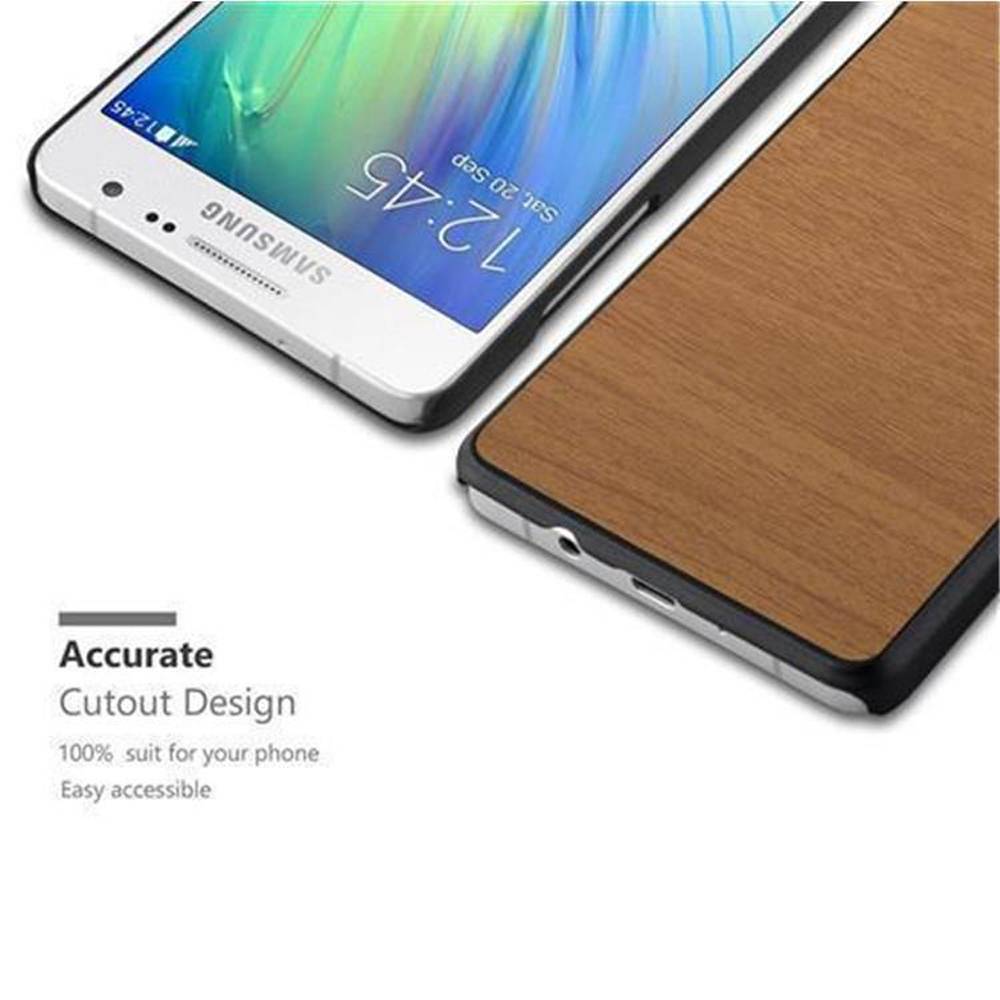 Cadorabo Hülle für Samsung Galaxy A5 2015 Schutz Hülle in Braun Hard Case Etui Holz Optik Handyhülle