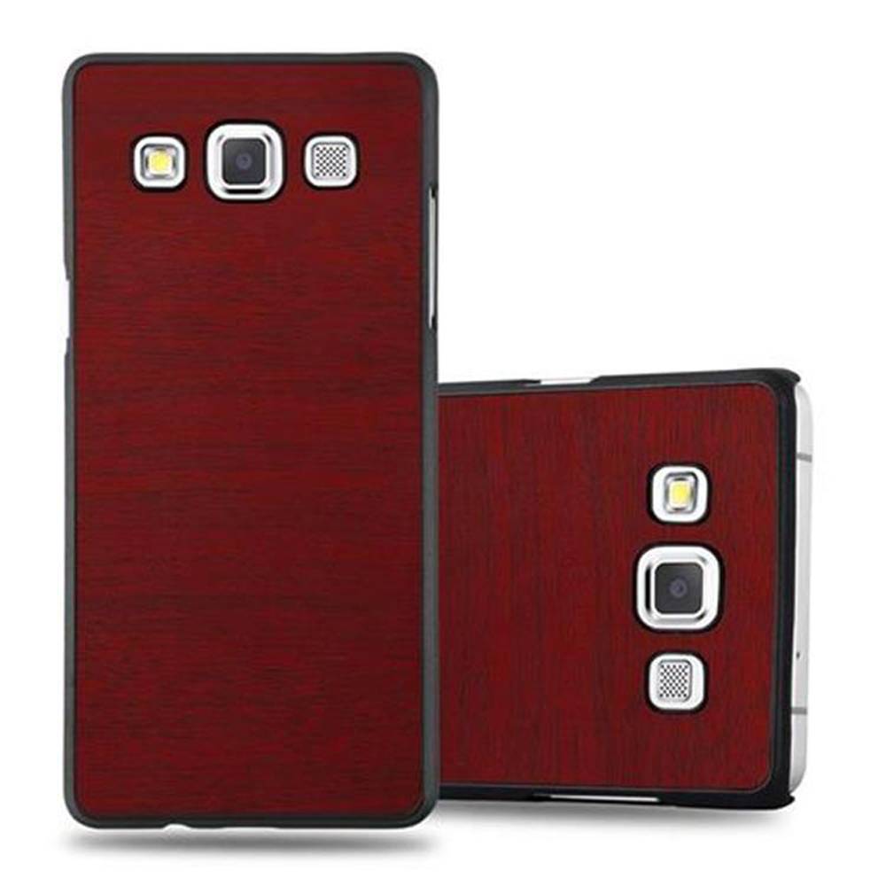 Cadorabo Hülle für Samsung Galaxy A5 2015 Schutz Hülle in Rot Hard Case Etui Holz Optik Handyhülle