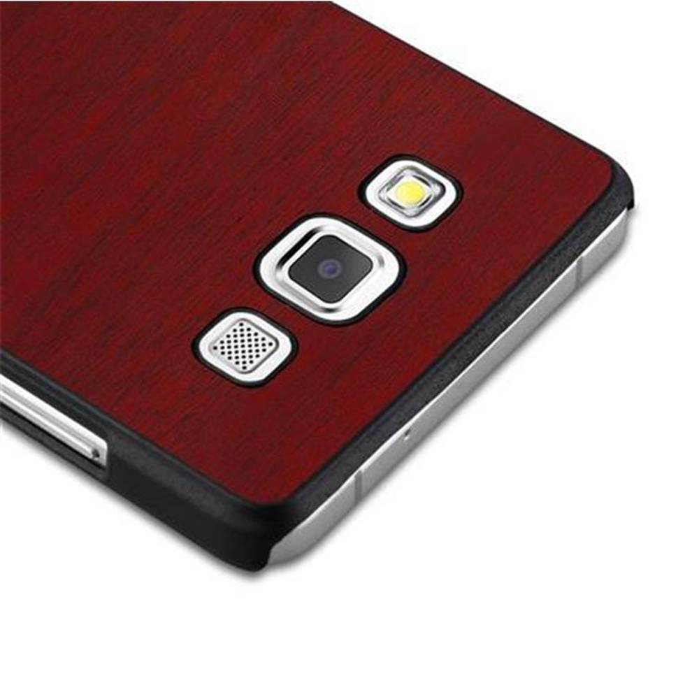 Cadorabo Hülle für Samsung Galaxy A5 2015 Schutz Hülle in Rot Hard Case Etui Holz Optik Handyhülle