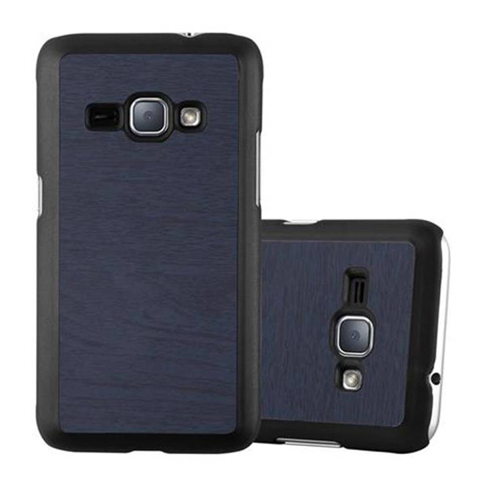 Cadorabo Hülle für Samsung Galaxy J1 2016 Schutz Hülle in Blau Hard Case Etui Holz Optik Handyhülle