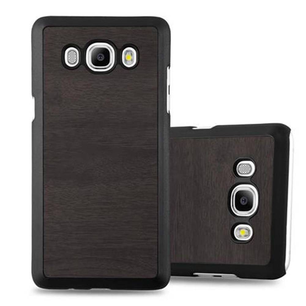 Cadorabo Hülle für Samsung Galaxy J5 2016 Schutz Hülle in Schwarz Hard Case Etui Holz Optik Handyhülle