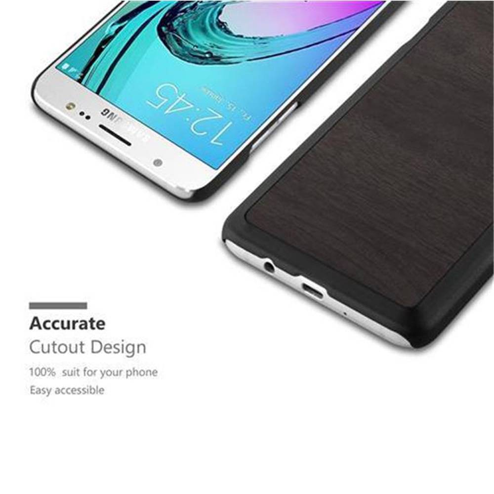 Cadorabo Hülle für Samsung Galaxy J5 2016 Schutz Hülle in Schwarz Hard Case Etui Holz Optik Handyhülle