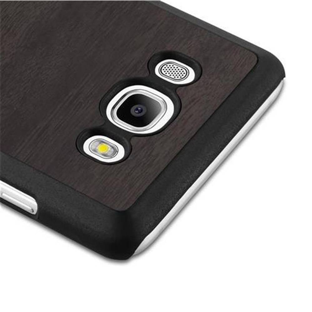Cadorabo Hülle für Samsung Galaxy J5 2016 Schutz Hülle in Schwarz Hard Case Etui Holz Optik Handyhülle