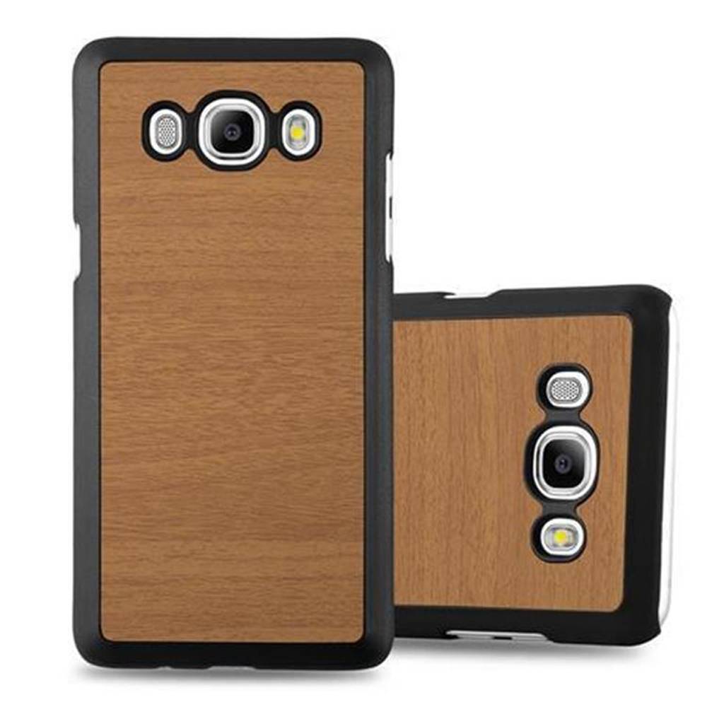 Cadorabo Hülle für Samsung Galaxy J5 2016 Schutz Hülle in Braun Hard Case Etui Holz Optik Handyhülle
