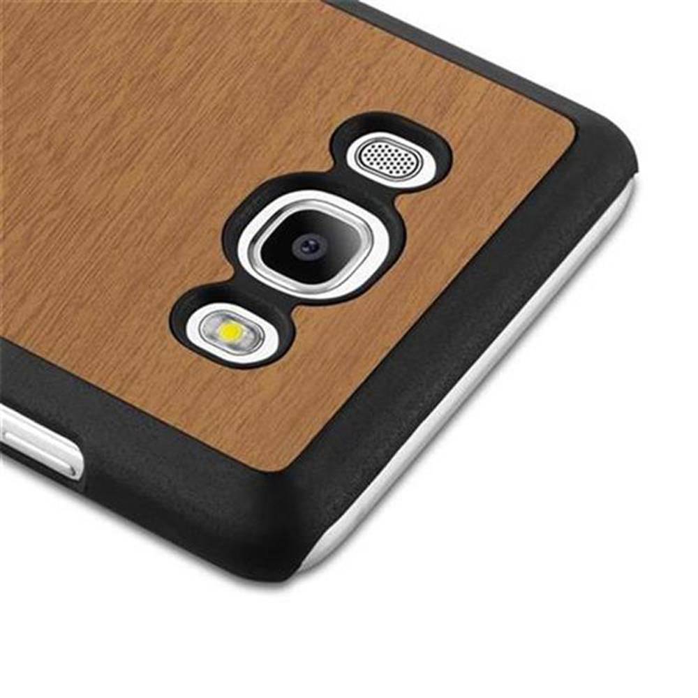 Cadorabo Hülle für Samsung Galaxy J5 2016 Schutz Hülle in Braun Hard Case Etui Holz Optik Handyhülle