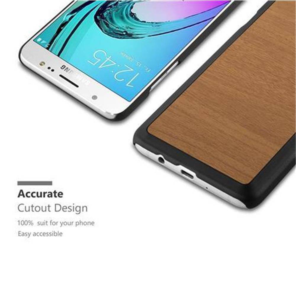 Cadorabo Hülle für Samsung Galaxy J5 2016 Schutz Hülle in Braun Hard Case Etui Holz Optik Handyhülle