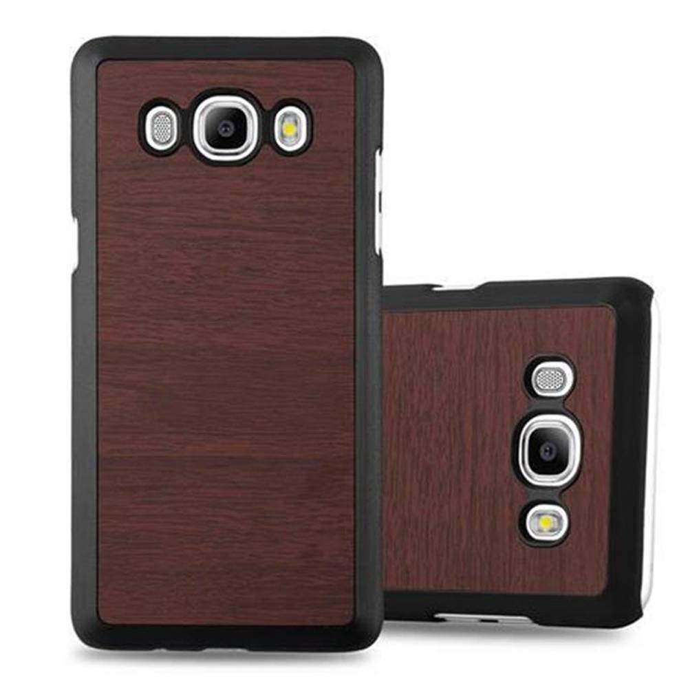 Cadorabo Hülle für Samsung Galaxy J5 2016 Schutz Hülle in Braun Hard Case Etui Holz Optik Handyhülle