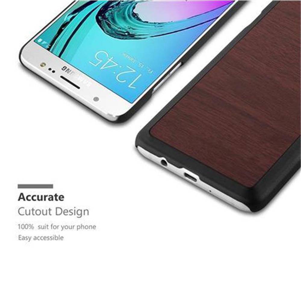 Cadorabo Hülle für Samsung Galaxy J5 2016 Schutz Hülle in Braun Hard Case Etui Holz Optik Handyhülle