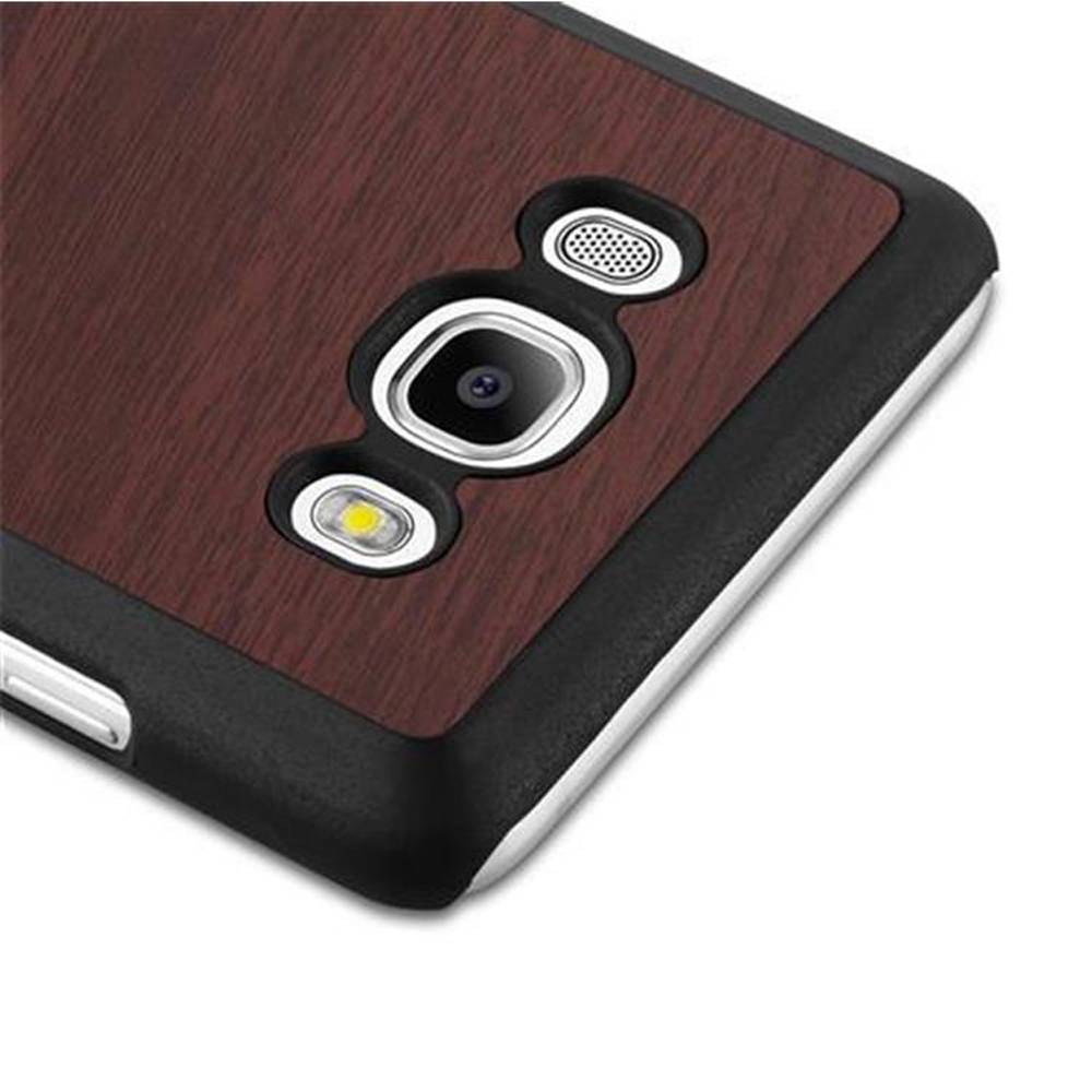 Cadorabo Hülle für Samsung Galaxy J5 2016 Schutz Hülle in Braun Hard Case Etui Holz Optik Handyhülle