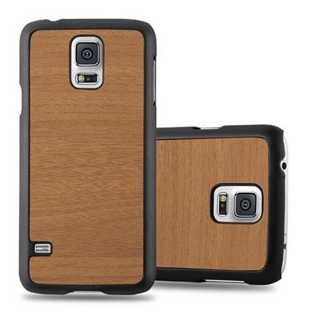 Cadorabo Hülle für Samsung Galaxy S5 / S5 NEO Schutz Hülle in Braun Hard Case Etui Holz Optik Handyhülle