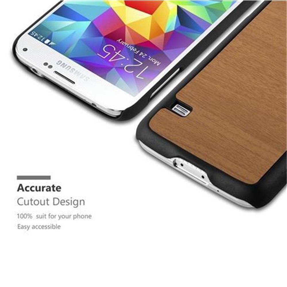 Cadorabo Hülle für Samsung Galaxy S5 / S5 NEO Schutz Hülle in Braun Hard Case Etui Holz Optik Handyhülle
