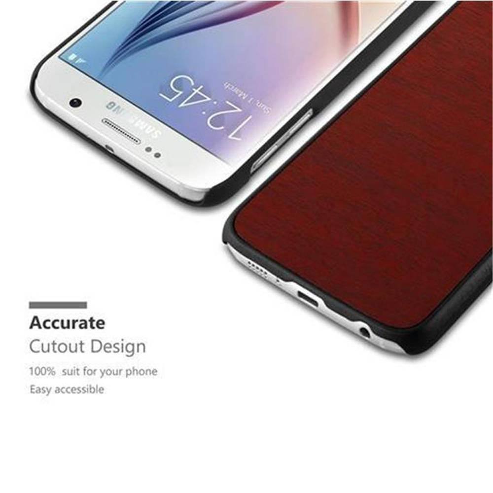 Cadorabo Hülle für Samsung Galaxy S6 Schutz Hülle in Rot Hard Case Etui Holz Optik Handyhülle