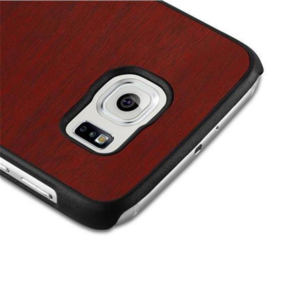 Cadorabo Hülle für Samsung Galaxy S6 Schutz Hülle in Rot Hard Case Etui Holz Optik Handyhülle