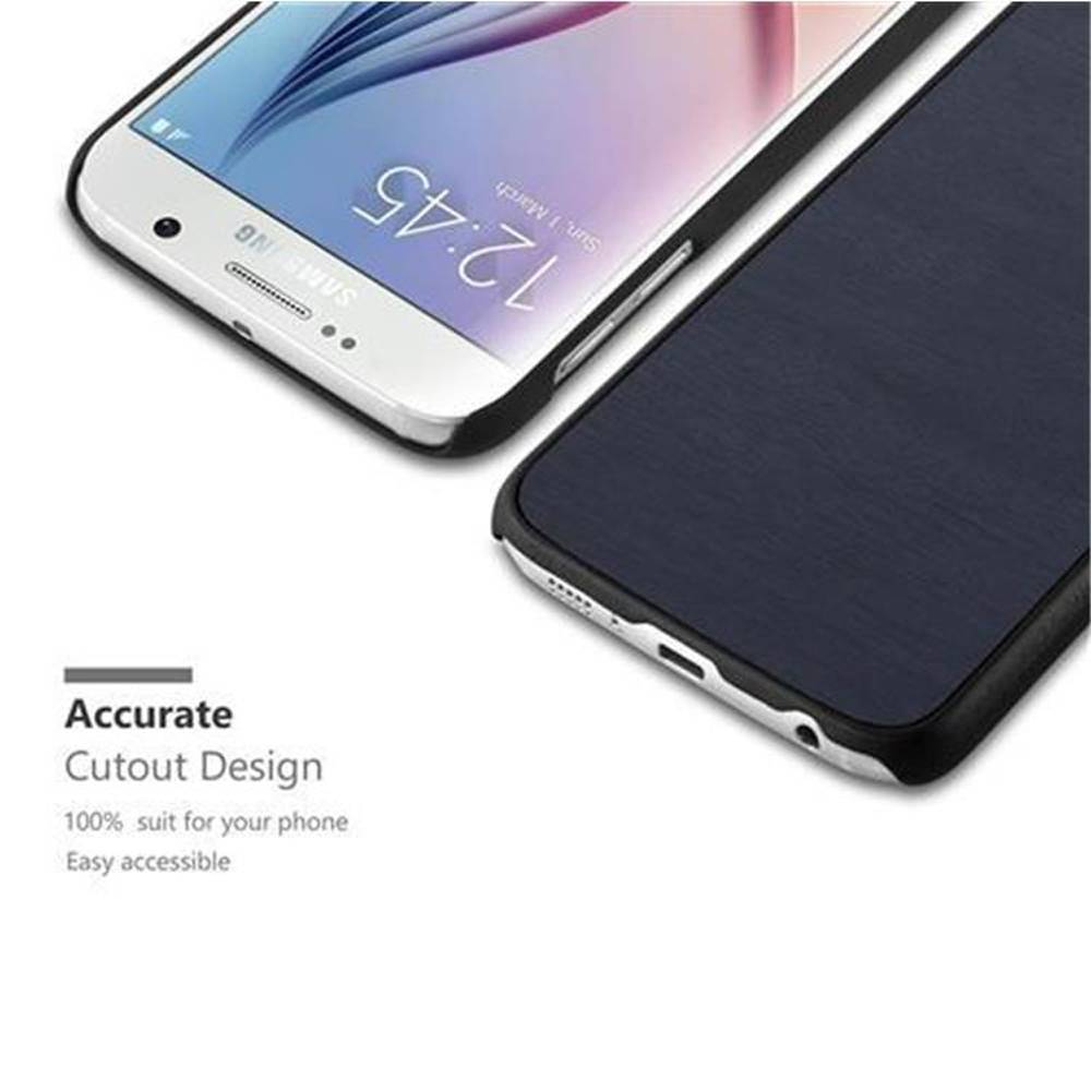 Cadorabo Hülle für Samsung Galaxy S6 Schutz Hülle in Blau Hard Case Etui Holz Optik Handyhülle