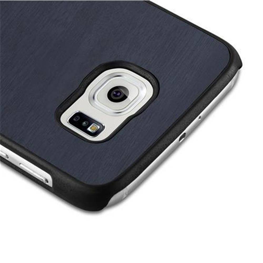 Cadorabo Hülle für Samsung Galaxy S6 Schutz Hülle in Blau Hard Case Etui Holz Optik Handyhülle