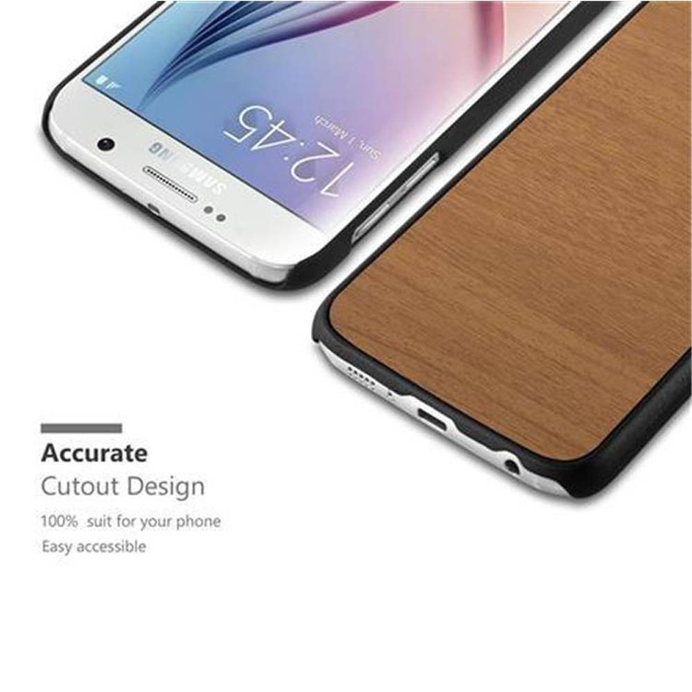 Cadorabo Hülle für Samsung Galaxy S6 Schutz Hülle in Braun Hard Case Etui Holz Optik Handyhülle