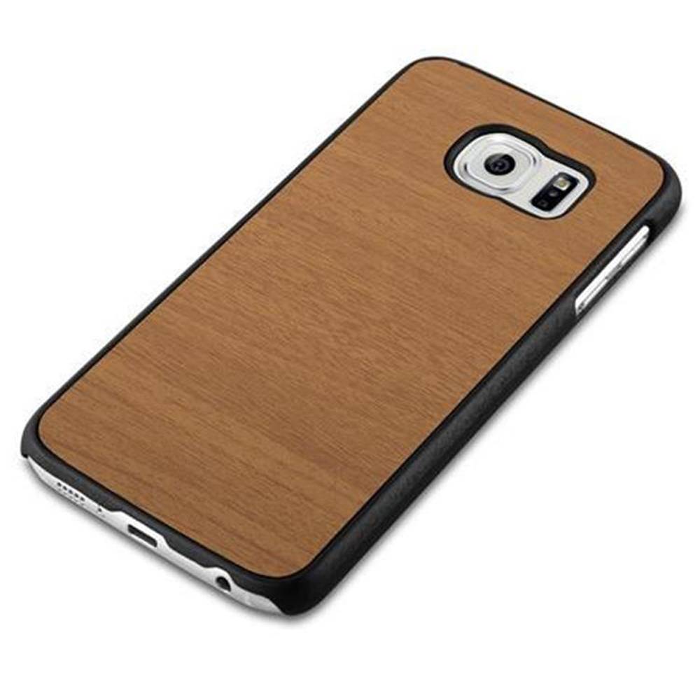 Cadorabo Hülle für Samsung Galaxy S6 Schutz Hülle in Braun Hard Case Etui Holz Optik Handyhülle