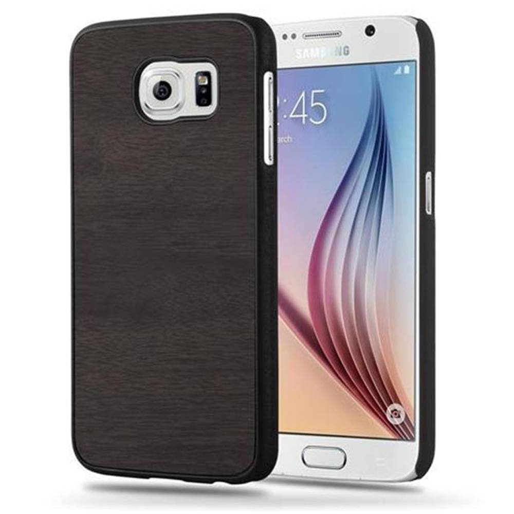 Cadorabo Hülle für Samsung Galaxy S6 Schutz Hülle in Schwarz Hard Case Etui Holz Optik Handyhülle