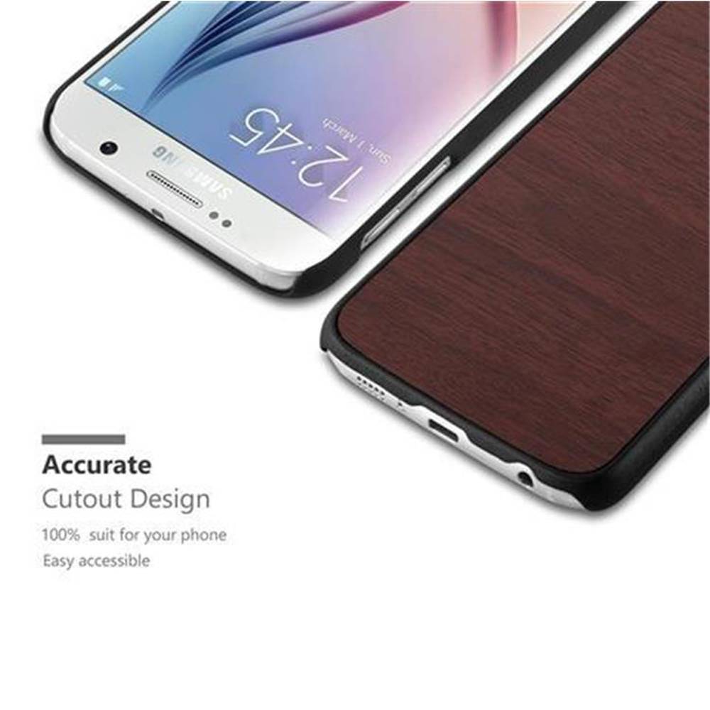 Cadorabo Hülle für Samsung Galaxy S6 Schutz Hülle in Braun Hard Case Etui Holz Optik Handyhülle