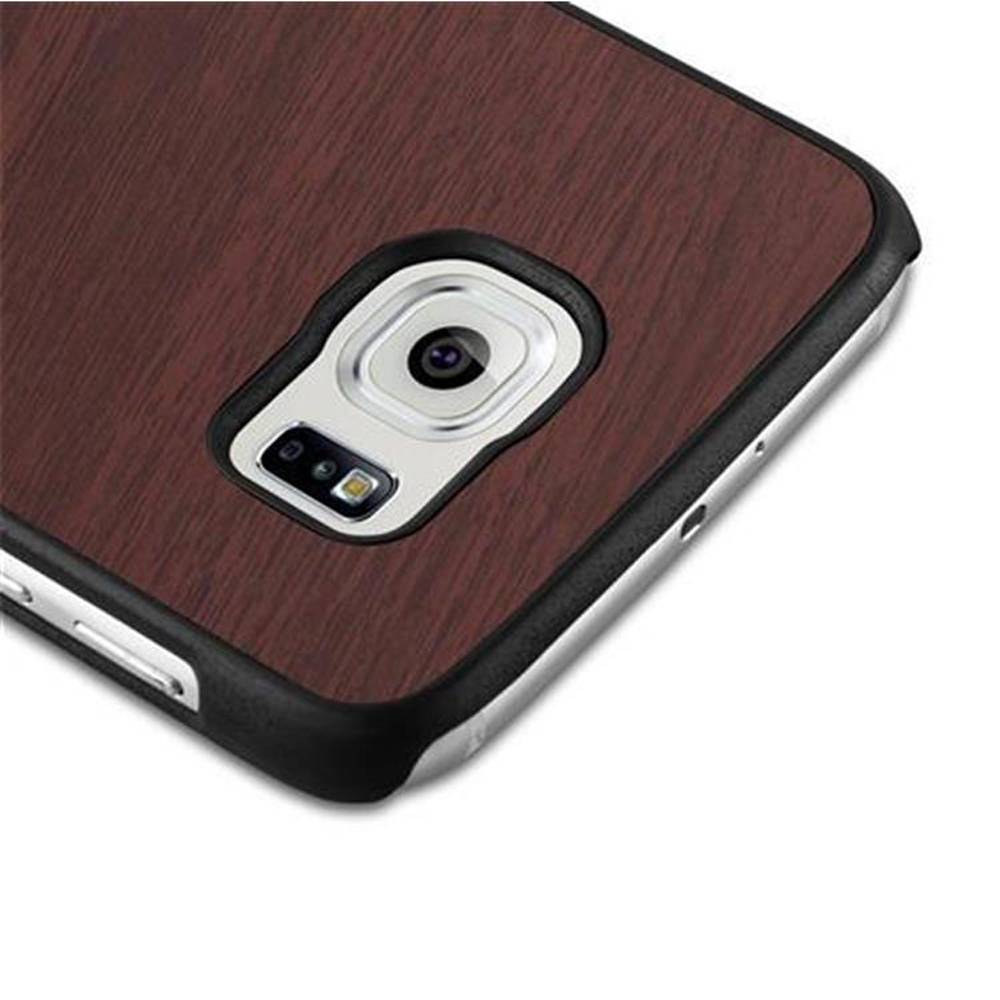 Cadorabo Hülle für Samsung Galaxy S6 Schutz Hülle in Braun Hard Case Etui Holz Optik Handyhülle