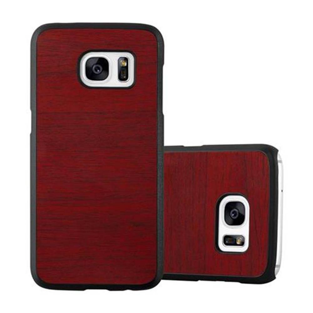 Cadorabo Hülle für Samsung Galaxy S7 Schutz Hülle in Rot Hard Case Etui Holz Optik Handyhülle