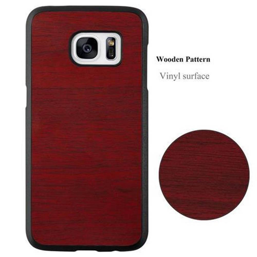 Cadorabo Hülle für Samsung Galaxy S7 Schutz Hülle in Rot Hard Case Etui Holz Optik Handyhülle