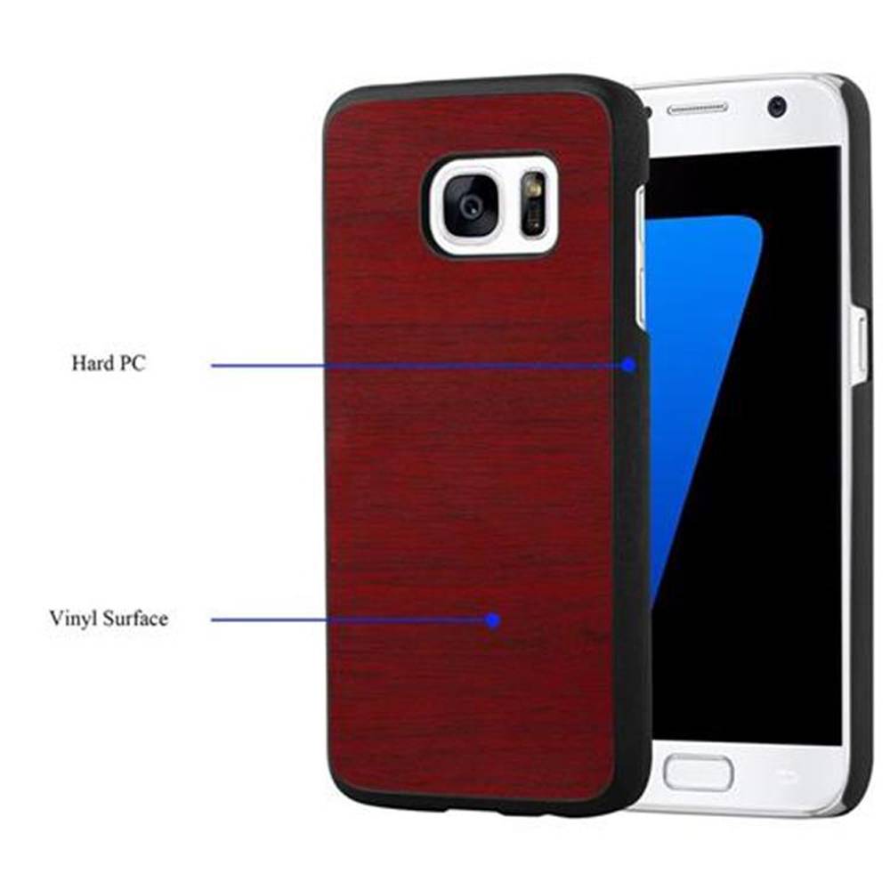 Cadorabo Hülle für Samsung Galaxy S7 Schutz Hülle in Rot Hard Case Etui Holz Optik Handyhülle