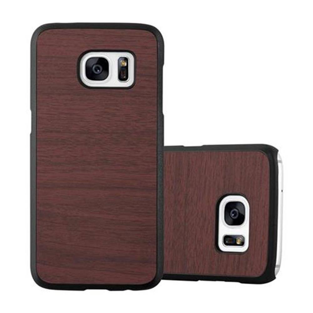 Cadorabo Hülle für Samsung Galaxy S7 Schutz Hülle in Braun Hard Case Etui Holz Optik Handyhülle