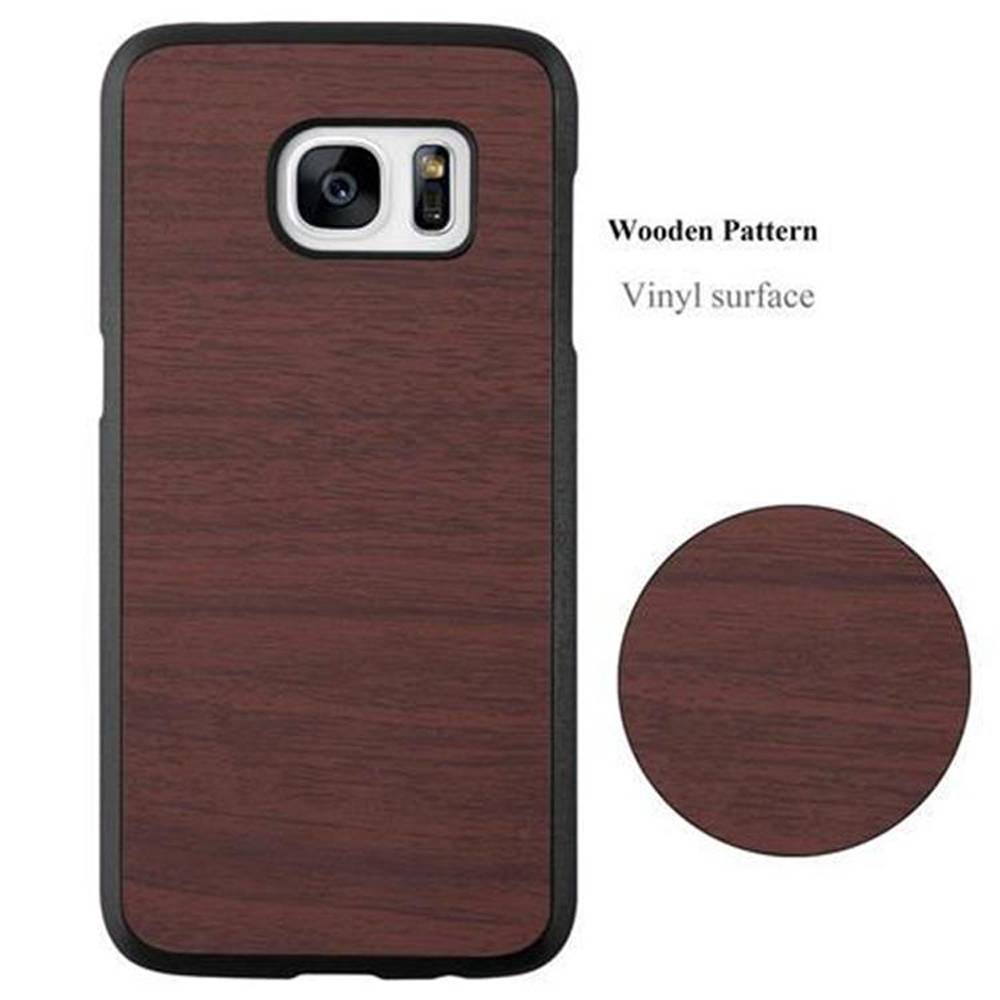 Cadorabo Hülle für Samsung Galaxy S7 Schutz Hülle in Braun Hard Case Etui Holz Optik Handyhülle