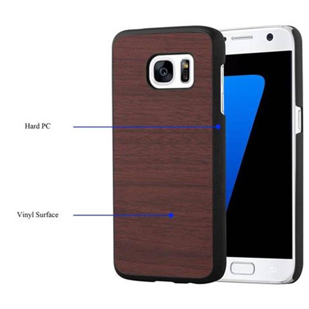 Cadorabo Hülle für Samsung Galaxy S7 Schutz Hülle in Braun Hard Case Etui Holz Optik Handyhülle