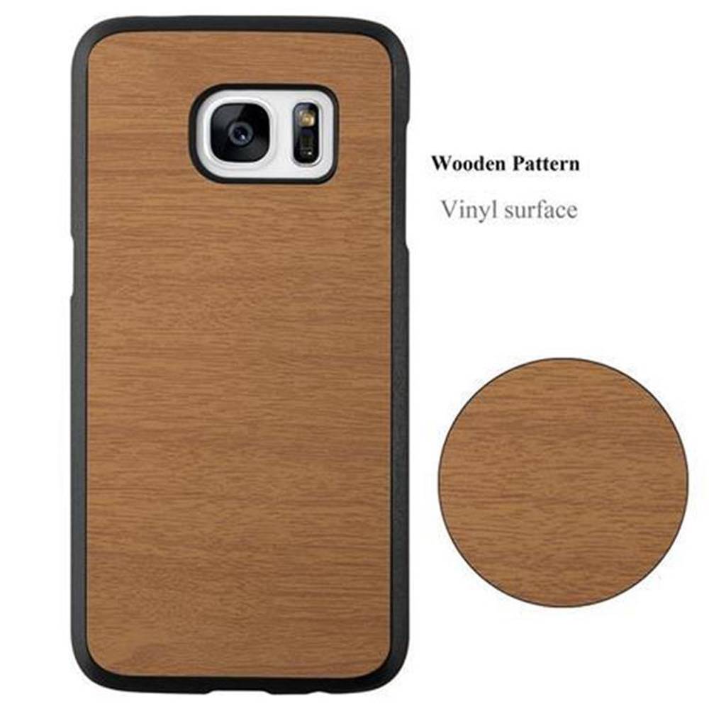 Cadorabo Hülle für Samsung Galaxy S7 Schutz Hülle in Braun Hard Case Etui Holz Optik Handyhülle