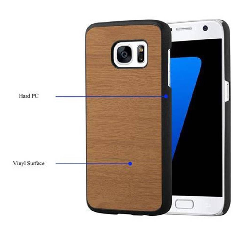 Cadorabo Hülle für Samsung Galaxy S7 Schutz Hülle in Braun Hard Case Etui Holz Optik Handyhülle