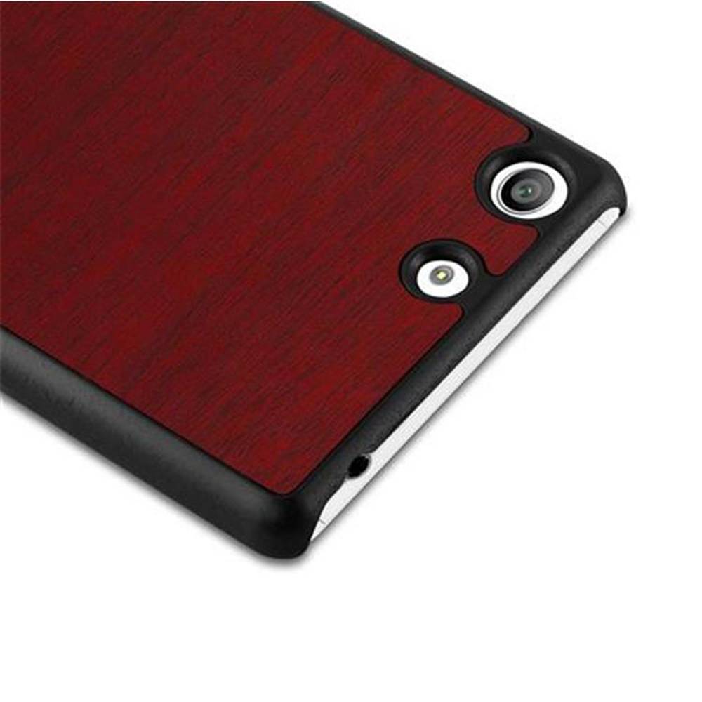 Cadorabo Hülle für Sony Xperia M5 Schutz Hülle in Rot Hard Case Etui Holz Optik Handyhülle