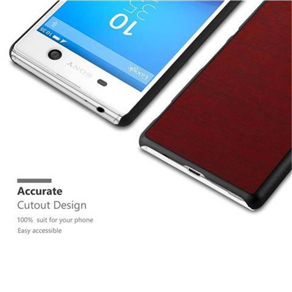 Cadorabo Hülle für Sony Xperia M5 Schutz Hülle in Rot Hard Case Etui Holz Optik Handyhülle