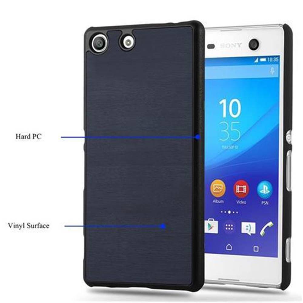 Cadorabo Hülle für Sony Xperia M5 Schutz Hülle in Blau Hard Case Etui Holz Optik Handyhülle